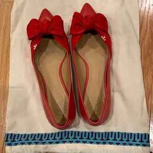 Tory Burch Red Flats with Bow Size 8